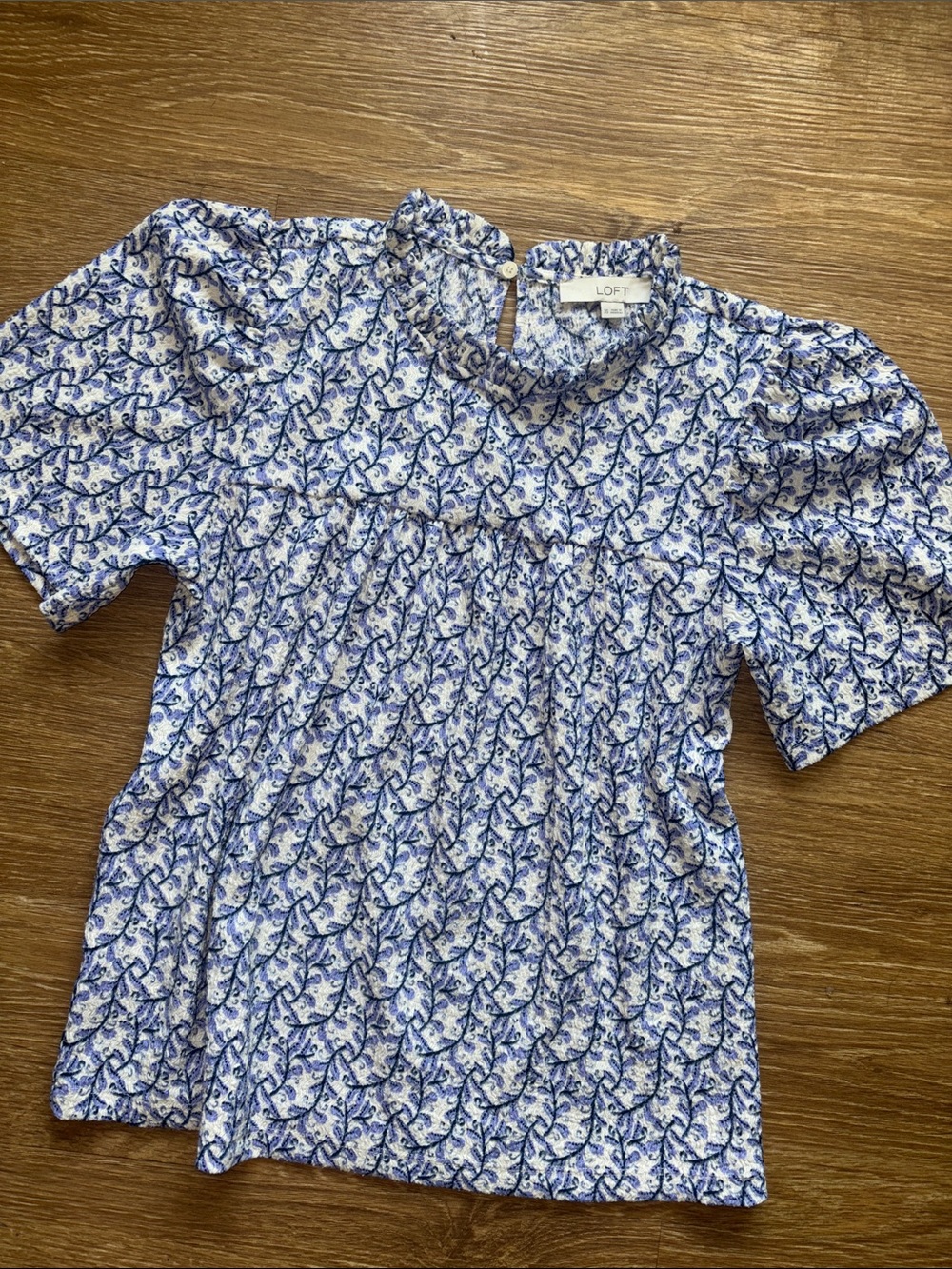 LOFT Blue and White Floral Smocked Top